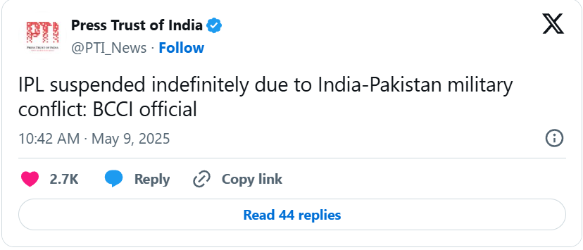 When the Game Pauses: IPL 2025 Suspended Amidst Rising India-Pakistan Tensions